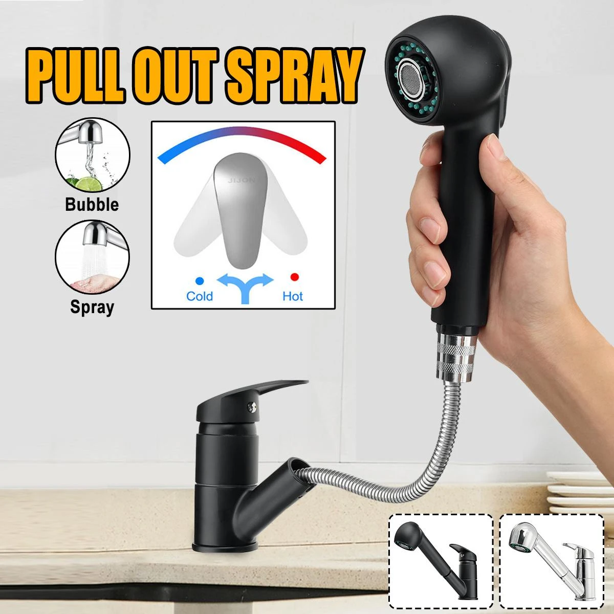 Pull Out Kitchen Sink Faucet Single Lever Kitchen Mixer Tap Sprayer Steam Spout Hot Cold Water Faucet For Kitchen shower best kitchen sinks
