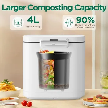4L Electric Composter for Kitchen, Smart Compost Bin Outdoor/Indoor, Odorless/Auto-Cleaning/ 3 Modes/Intelligent LED Display 2
