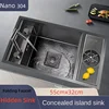 55cmx32cm 304 Nano Stainless Steel Hidden Sink Folding Faucet with Large Single Slot and Cover Plate Bar Counter Cup Washer 2