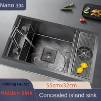 55cmx32cm 304 Nano Stainless Steel Hidden Sink Folding Faucet with Large Single Slot and Cover Plate Bar Counter Cup Washer 2