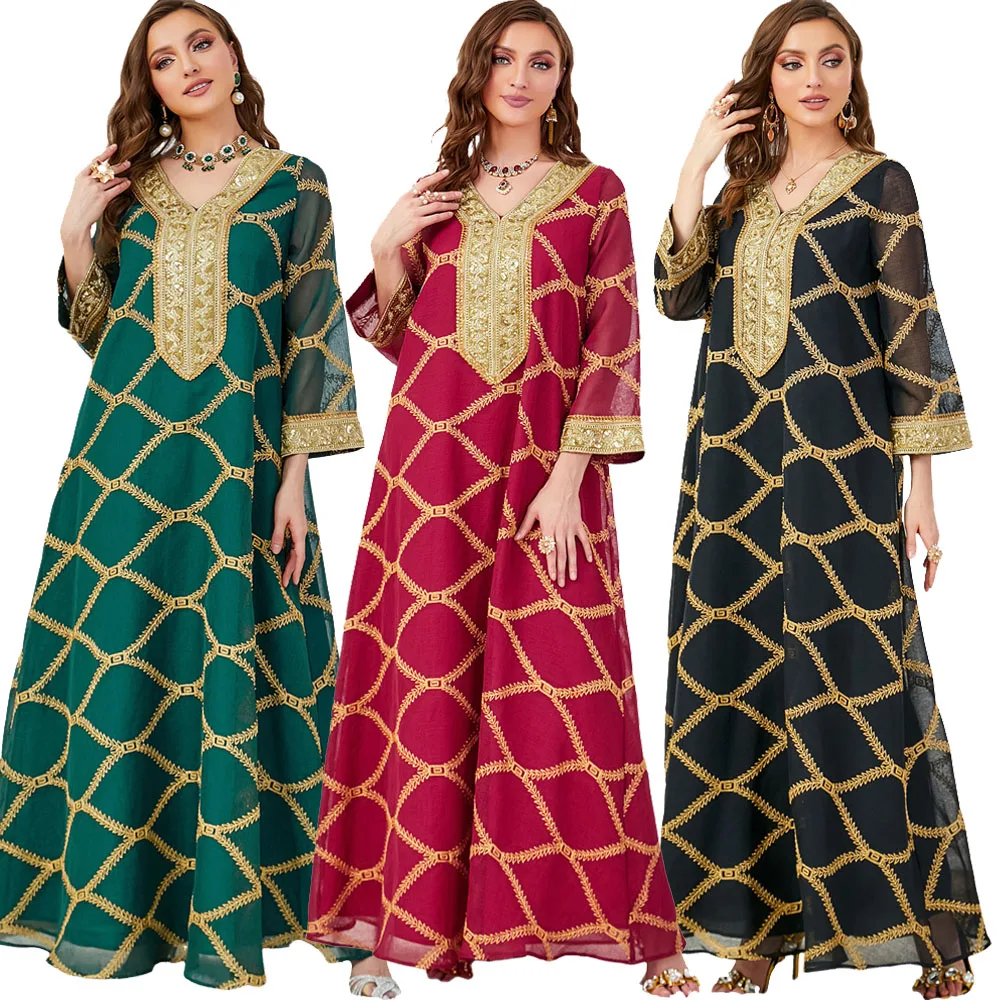 

Jalabiya Caftan блестки Abaya, мусульманская женская вышивка, длинное платье макси, женское платье, женское платье