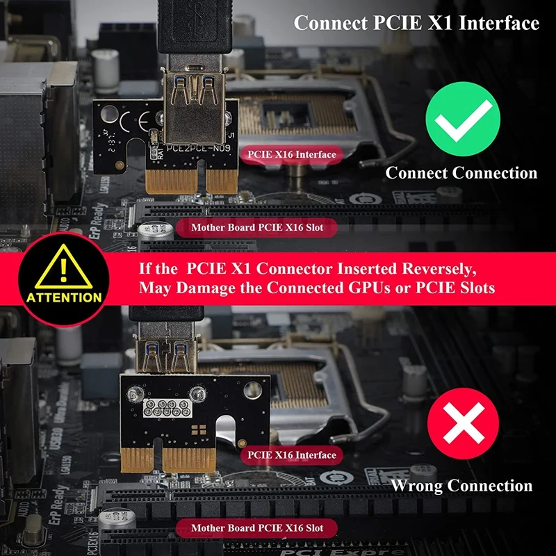 PCI-E 1X To 16X Riser Card, 10 Capacitors,For Bitcoin Ethereum Mining ETH,USB 3.0 Extension Cable (V011-PRO,1 Pack)