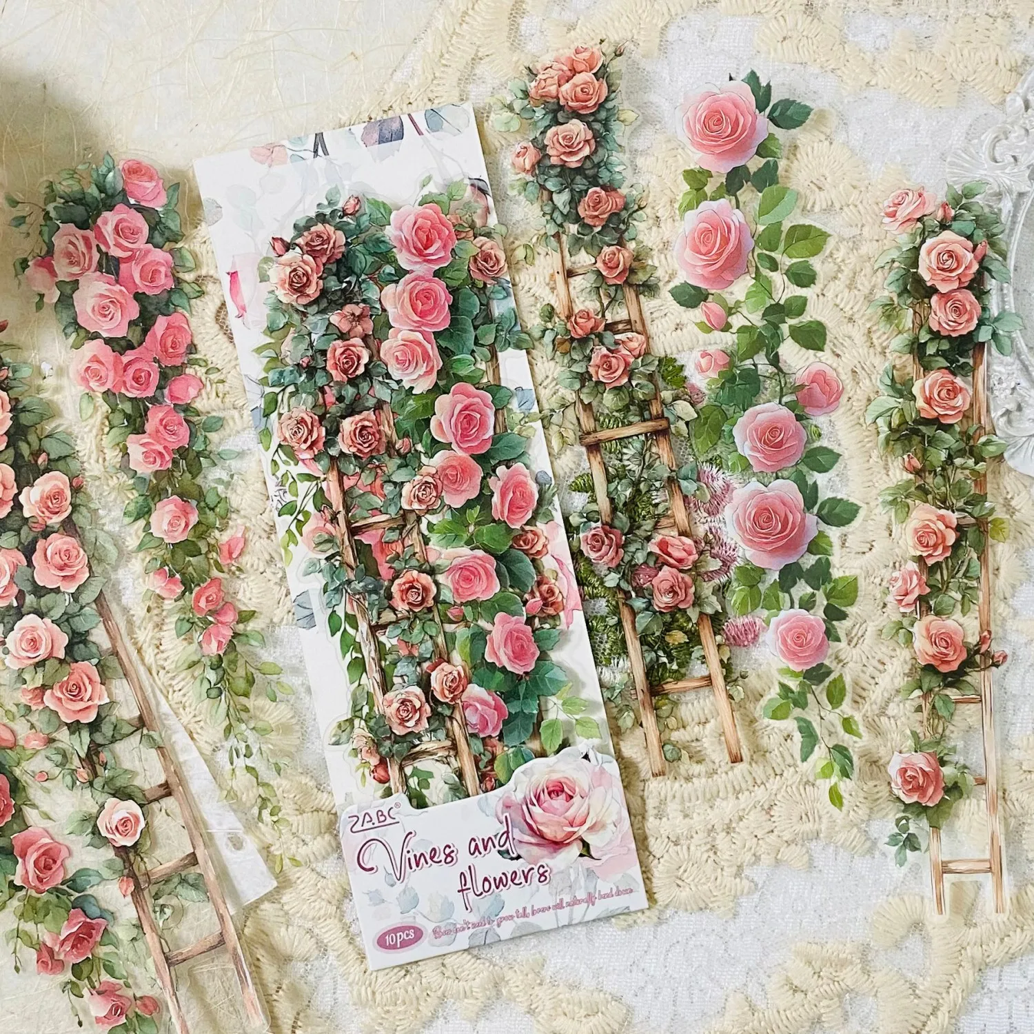 Journamm 10PCS PET 접착식 꽃 사다리 스티커 스크랩북 저널 DIY 공예 장식 스티커
