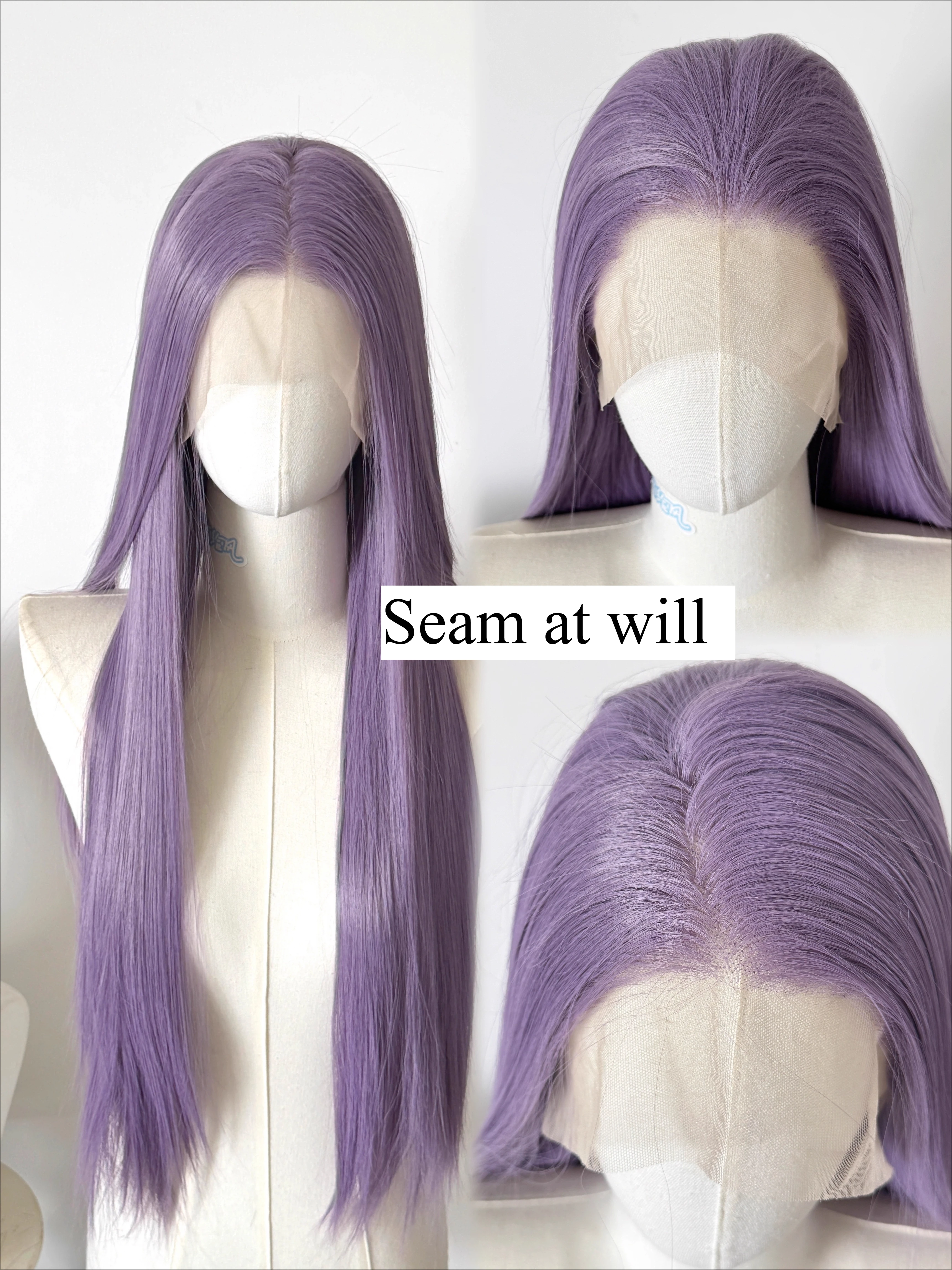 Lavender Wig for Women Purple-grayish Purple 13*4 HD Lace Frontal Hair Wig Lolita Long Straight Synthetic Lace Wigs for Cosplay