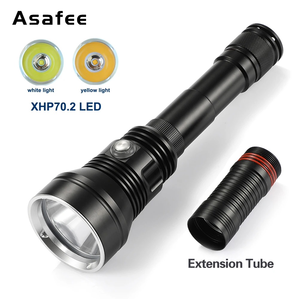 

Asafee A33 80M Deep diving Flashlight XHP70.2 LED 8000LM Yellow/White Light 300M Range IPX8 Waterproof Scuba Torch