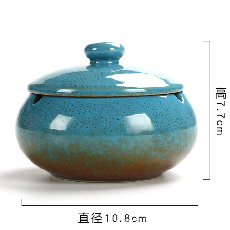 Creative Ceramic Ashtray Round Nordic Ashtray Office Living Room Retro Sealed with Lid Household Anti-fly Ash Cigar Cylinder