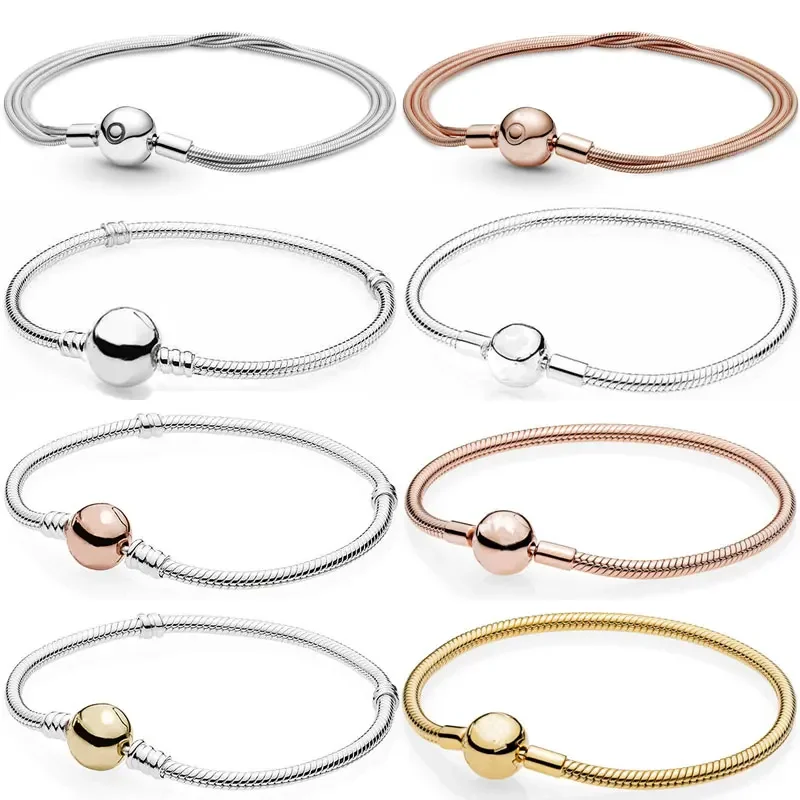 

Rose Moments Multi Three Thin Snake Chain Ball Circular Clasp Bracelet Fit 925 Sterling Silver Bead Charm Fashion Diy Jewelry
