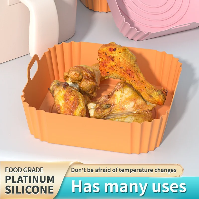 22cm Reusable Airfryer Pan Liner Accessorie Silicone Air Fryers Oven Baking Tray Pizza Chicken Airfryer Non-stick Silicone Mould