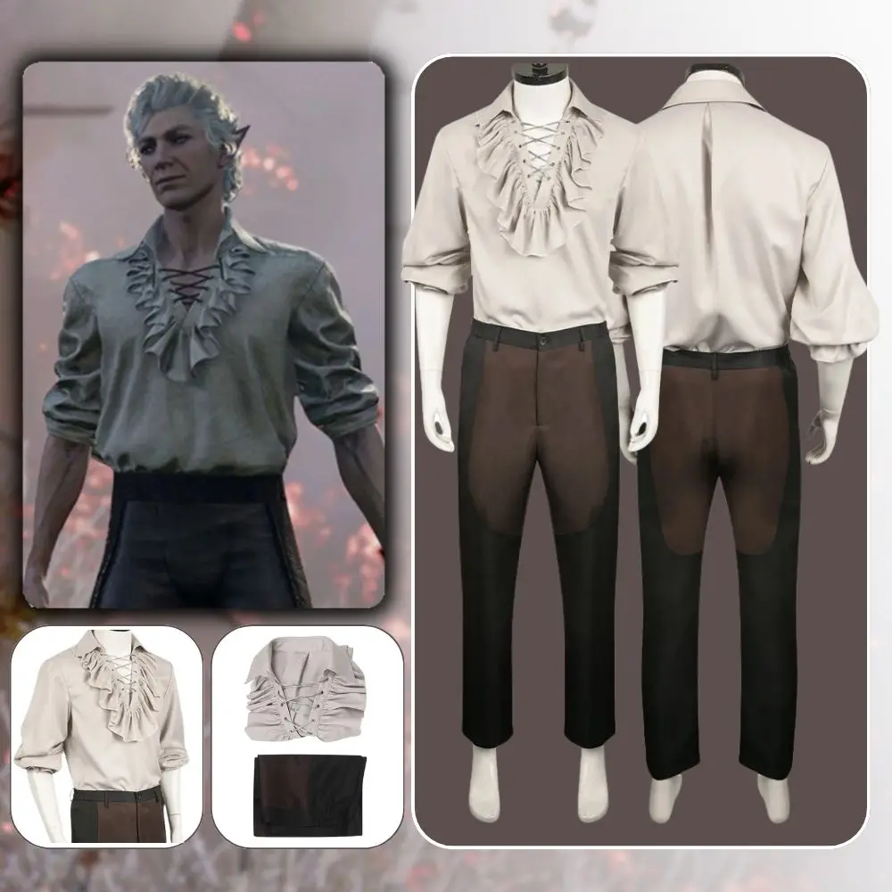 Astarion Cosplay Baldurs Cos Gate 3 Fantasia Costume Travestimento Uomini Adulti Camicia Medievale Pantaloni Bg3 Abiti Halloween Carnival Suit
