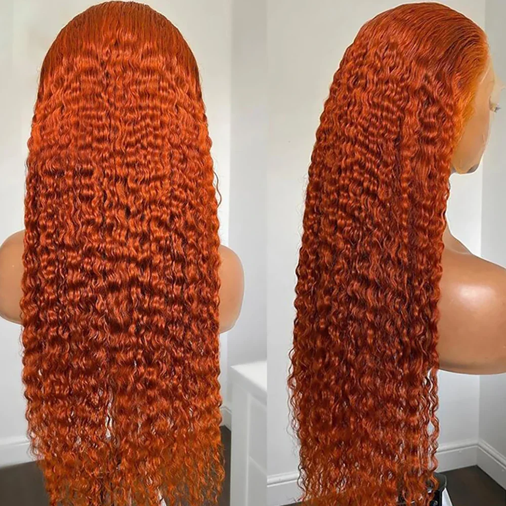 Human Hair Wig 250 Density 350 Ginger Orange 30 40 inch Lace Front 13x4 HD Lace Frontal Curly For Woman