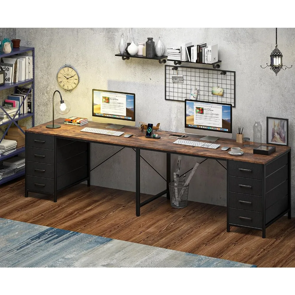 110" 2 Person Desk with 8 Drawers, Large Writing Home Office Desks with Outlets, I Shaped Workstation Double Desk Drawer Organi 3