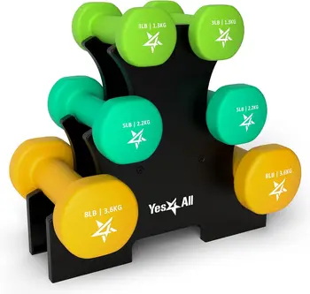 Coated Dumbbell Hand Weight Sets Multiple Weight Options with Rack Anti roll Anti Slip Hexagon Shape 3-5-8lb