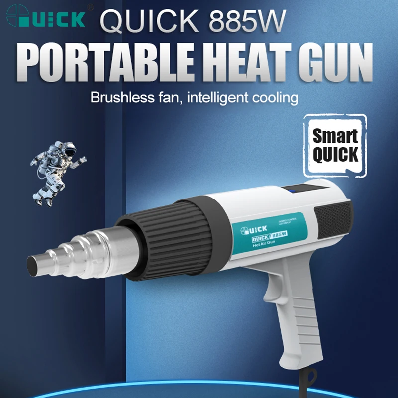 QUICK 885W 1800W Handheld Hot Air Rework Station LCD Display Digital Temperature Calibration for