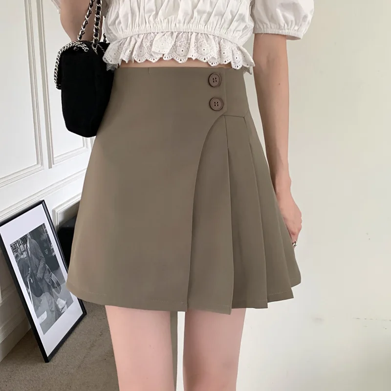 pink skirt High Waist Mini Skirts Women New 2022 Korean Style Streetwear All-match Solid Color Ladies A-line Short Pleated Skirt skater skirt Skirts