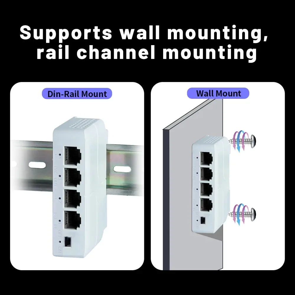 4 Port POE Extender Gigabit Repeater 100/1000Mbps Outdoor Network Card IP55 VLAN 44-57V Camera Wierless AP