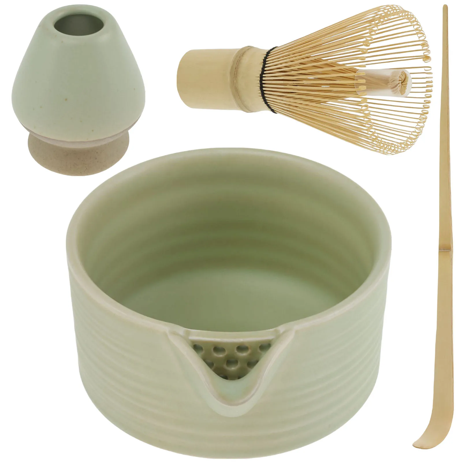 Matcha Whisk Set - Ceramic Bowl, Bamboo Whisk, Sco...