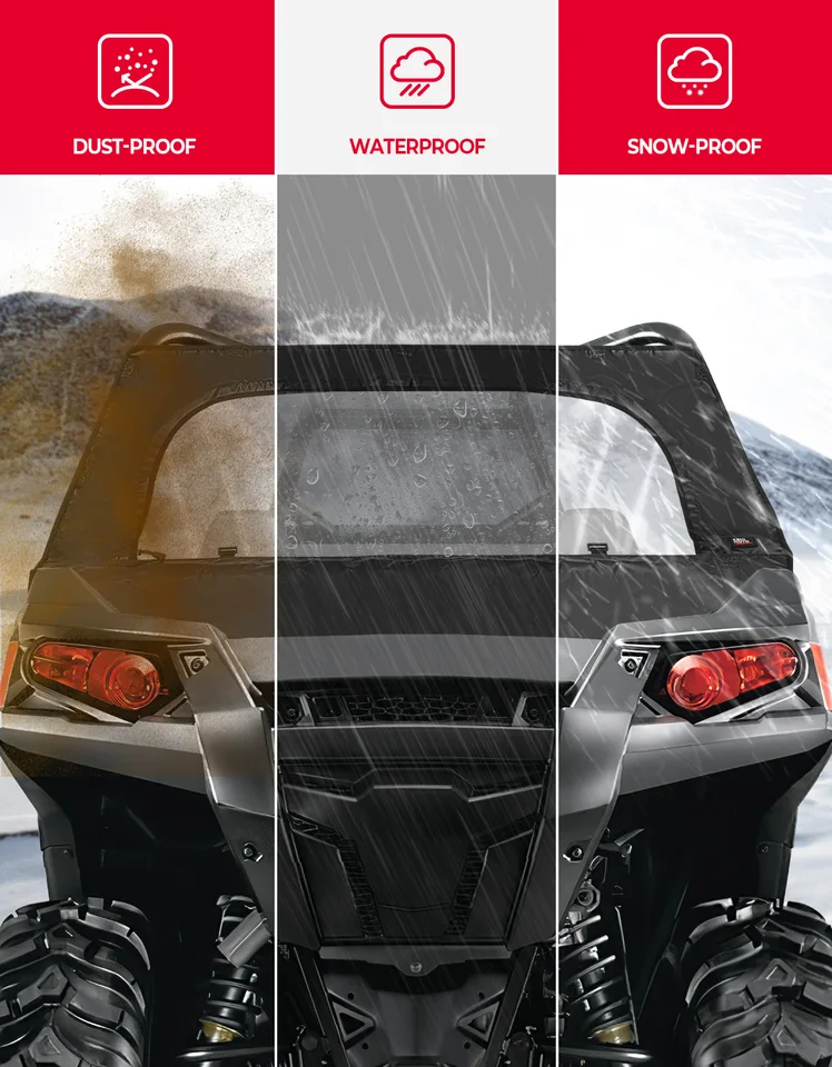 KEMIMOTO UTV Rear Windshield With Zipper Window - Soft PVC, Waterproof, Fits Polaris RZR 570, 800, 900, S 800, Trail 570 (2014-2022)