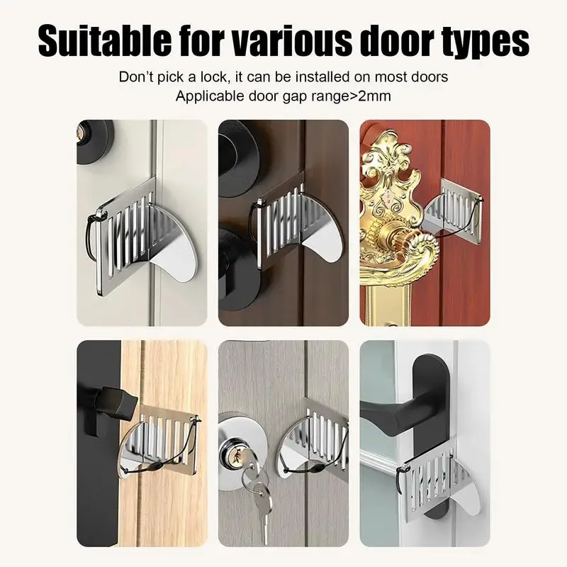 Portable Door Lock Latch Heavy Duty Door Lock Stoppers Home Security Stainless Steel Adjustable for Travel
