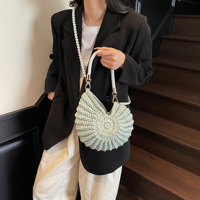 รูปสินค้า Conch Shellถักโครเชต์Crossbodyไหล่กระเป๋า,Pearl Chain Handmadeทอกระเป๋าผู้หญิง,Elegantที่ละเอียดอ่อนน่ารักกระเป๋าขนาดกะทัดรัด