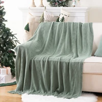 Battilo Sage Green Throw Blanket for Bed Couch Plaid Knit Throws Spring Sofa Blanket Lightweight Knitted Blanket for Home Decor 2