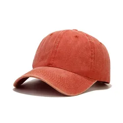 Vintage Washed Cotton Baseball Cap - Stylish Sun Hat - Kid head 50-53cm (Orange)