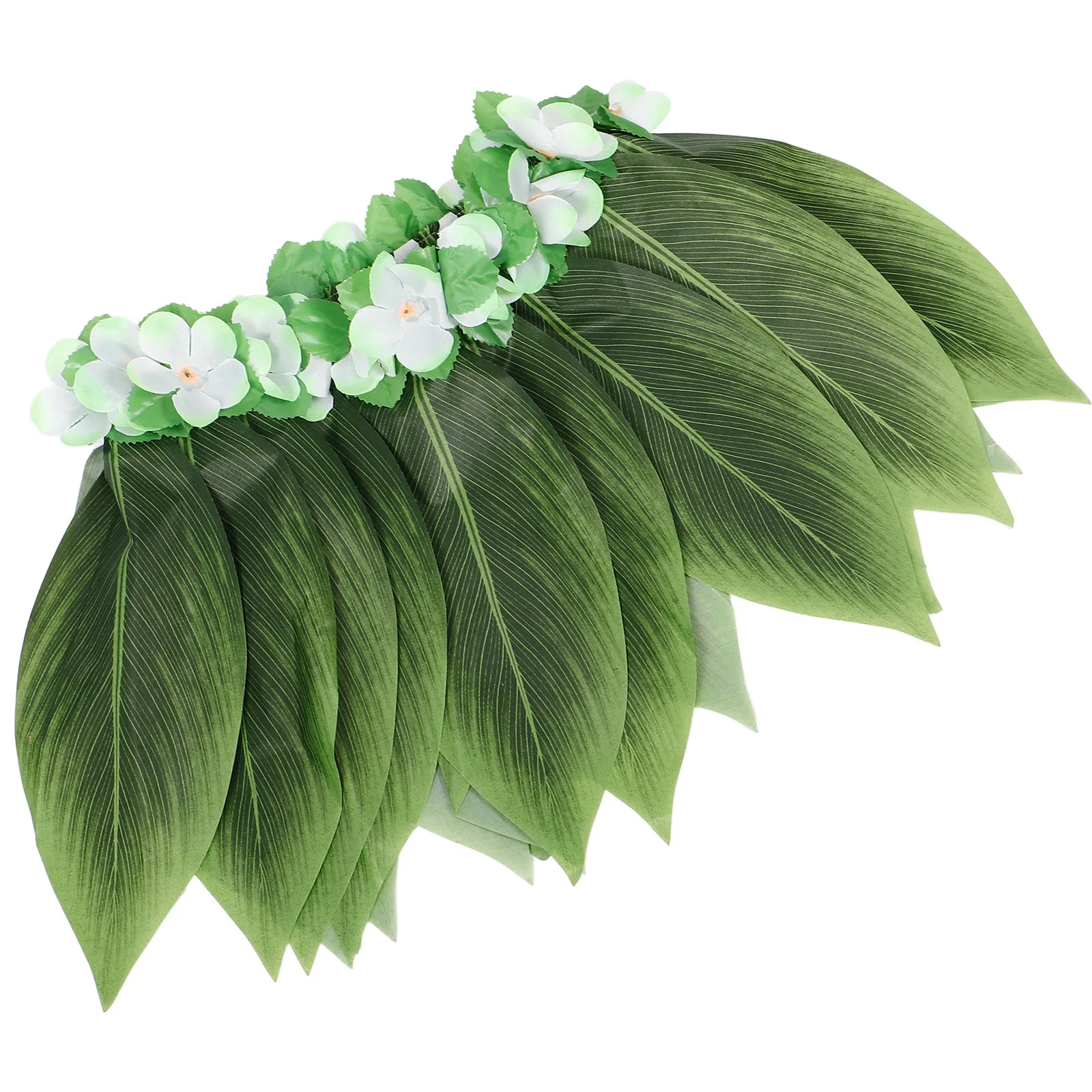 Hula Skirt Hawaiian Leaf Skirt Green Grass with Artificial Flowers for Beach Luau Party Supplies