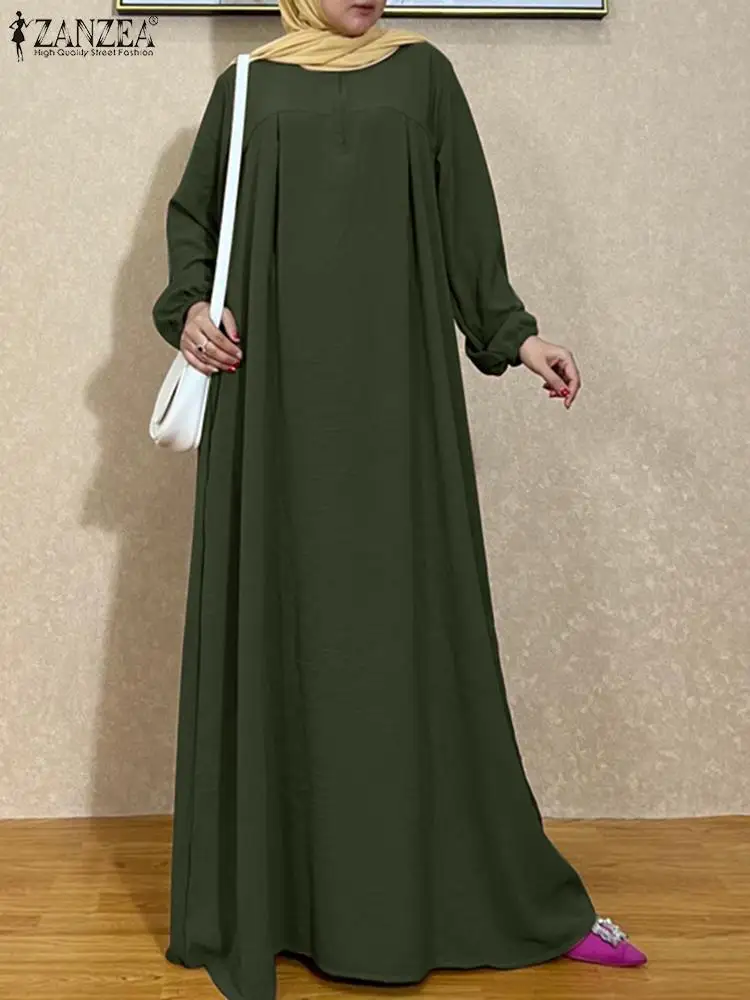 

ZANZEA Women Islamic Clothing Dubai Turkey Abaya Vestido Muslim Dress Vintage Long Sleeve Casual Loose Maxi Sundress Robe Femme