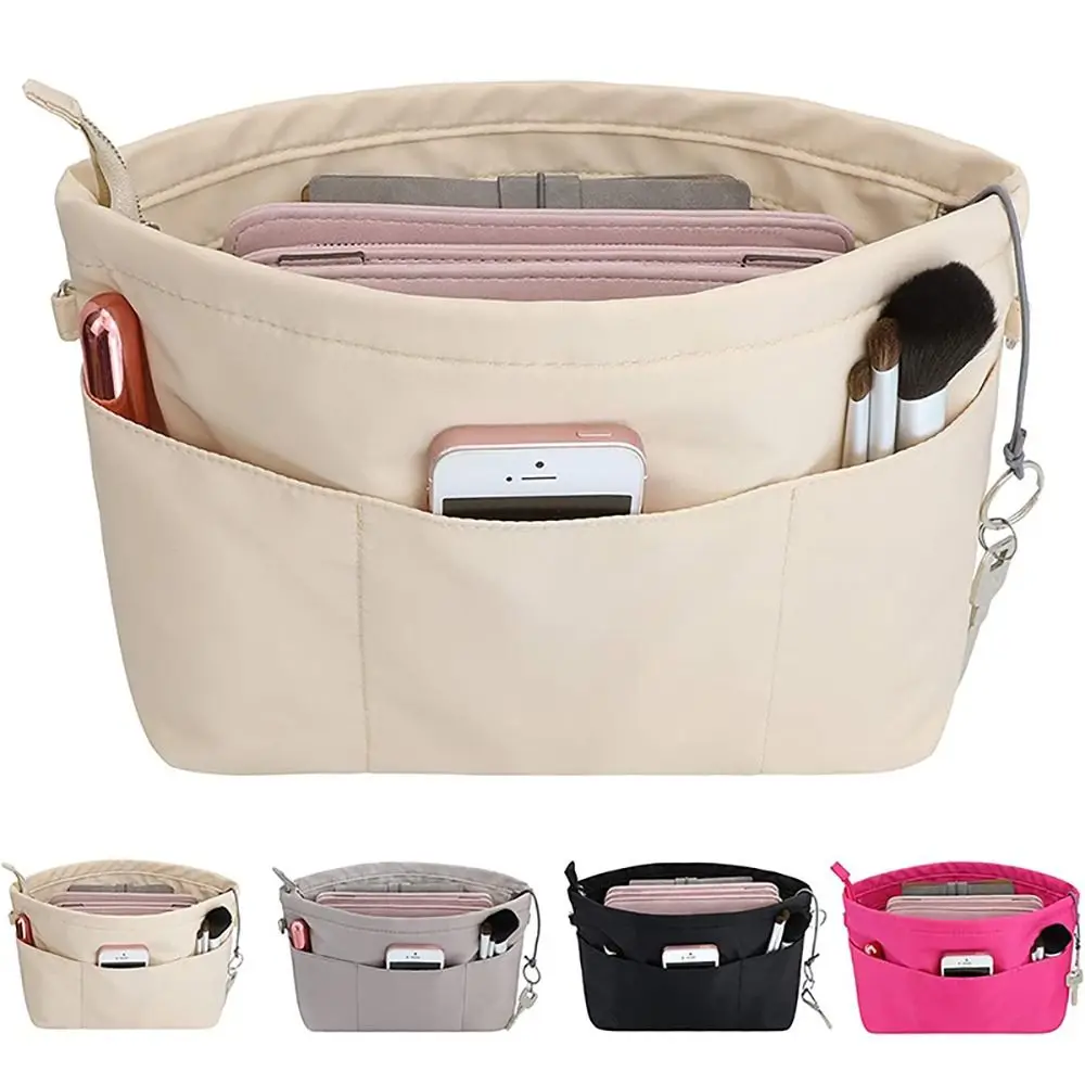 1Pcs Storage Bags Insert Cosmetic Bag New Portable Felt Linner Bag Multi-Pocket with Zipped Top Handbag Organizer Women