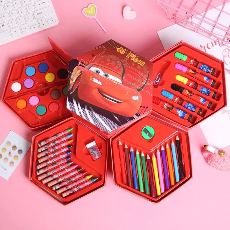 46pcs/set Disney carton Frozen cars Mickey Spider-Man princess Painting Set Watercolor Pen Combination Boys Girls Birthday Gift