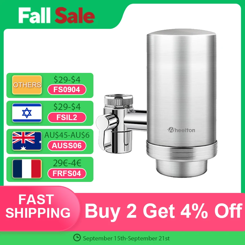 Wheelton Stainless Steel Kitchen Tap Filter Household Ceramic Water Purifier Faucet Water Filter  Activated Carbon Filtration