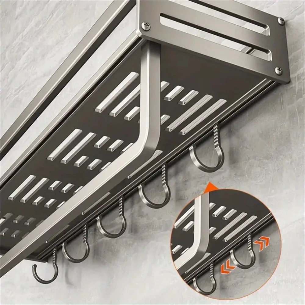 Wall-Mounted Kitchen Storage Rack Multifunctional Spice Shelf Wall Shelf  Hanging Hook Rack Condimenters Organizers Holder 5