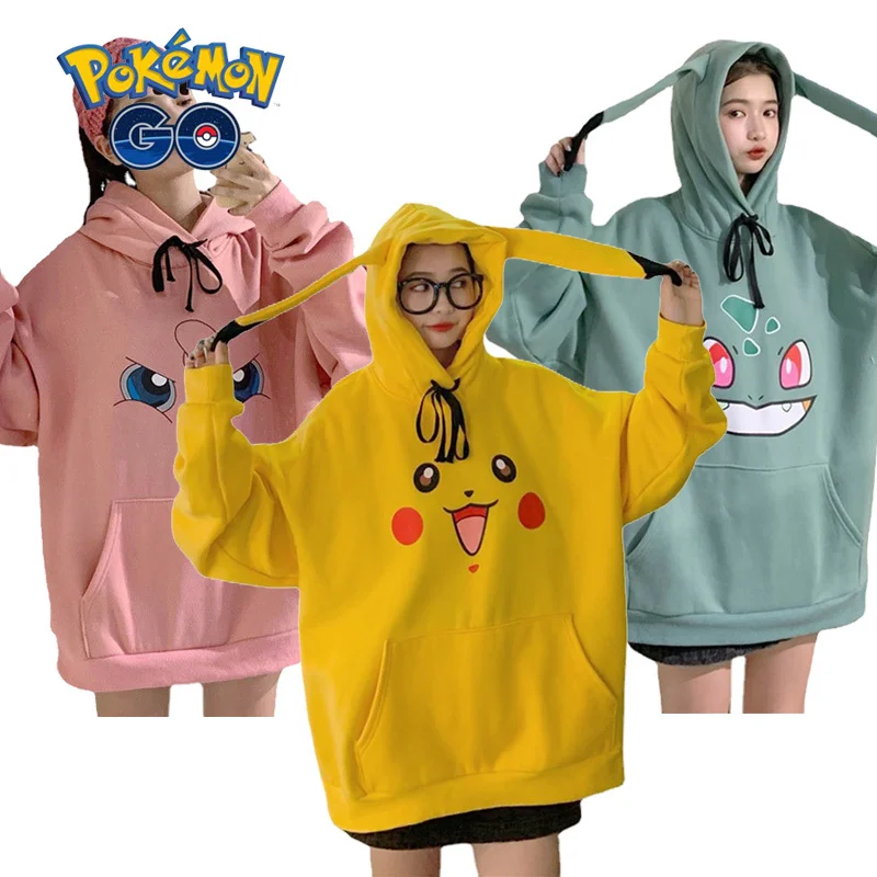 Pokemon Pikachu Women\'s Girls Hoodie Sweater Cartoon Anime Couples ...