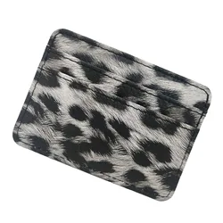 Leopard Pattern Leather Slim Card Wallet with Zipper - Unisex Coin Purse and Credit Card Holder, Ideal Gift (Style2 Black leopard)