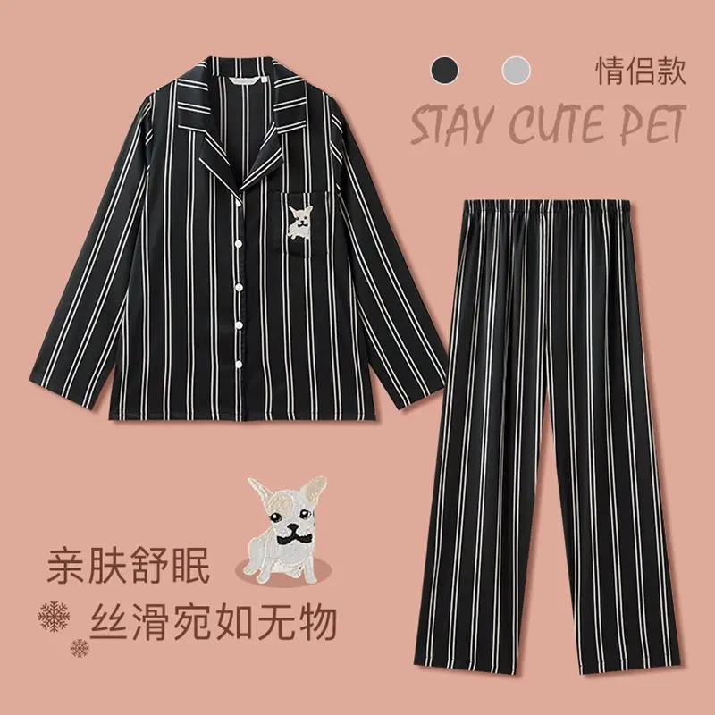 2022 Couple Silk Pajamas Loungewear Pijamas Spring and Autumn Men's Sleepwear Pyjamas Women Luxury Clothes Stripe Design