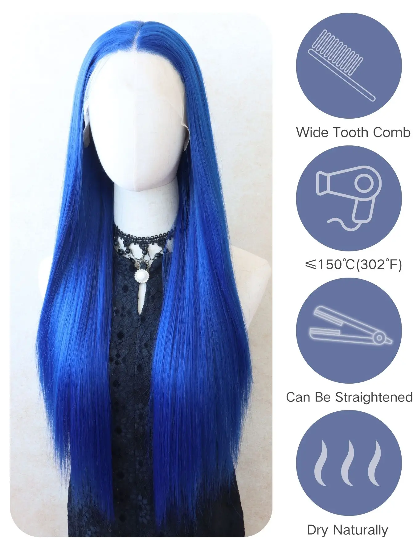 13x4 HD Lace Front Wigs - Navy Blue Synthetic Hair | 24" Long Silky Straight for Fashion Women | Pre-Plucked Hairline | Daily &