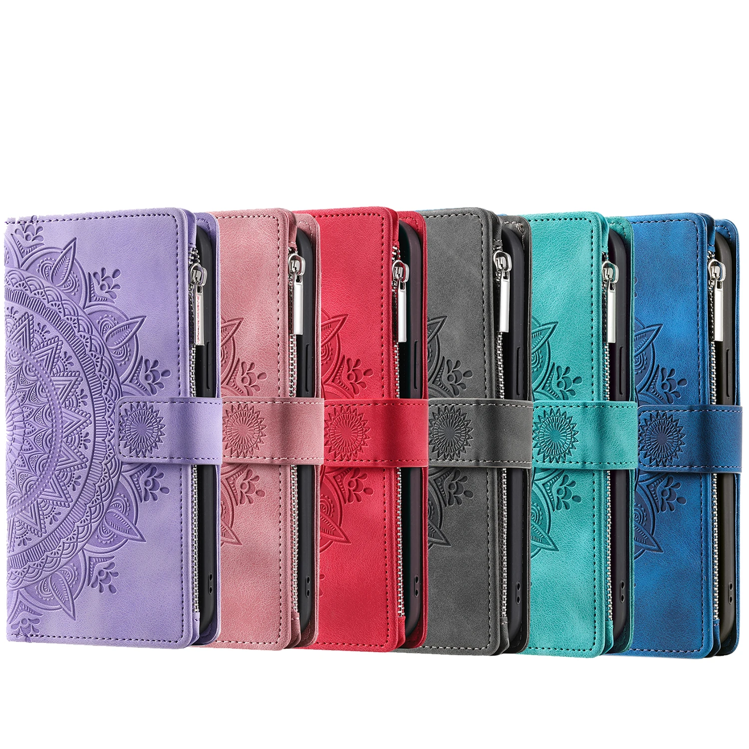 Embossed Leather Wallet Phone Case with Card Holder