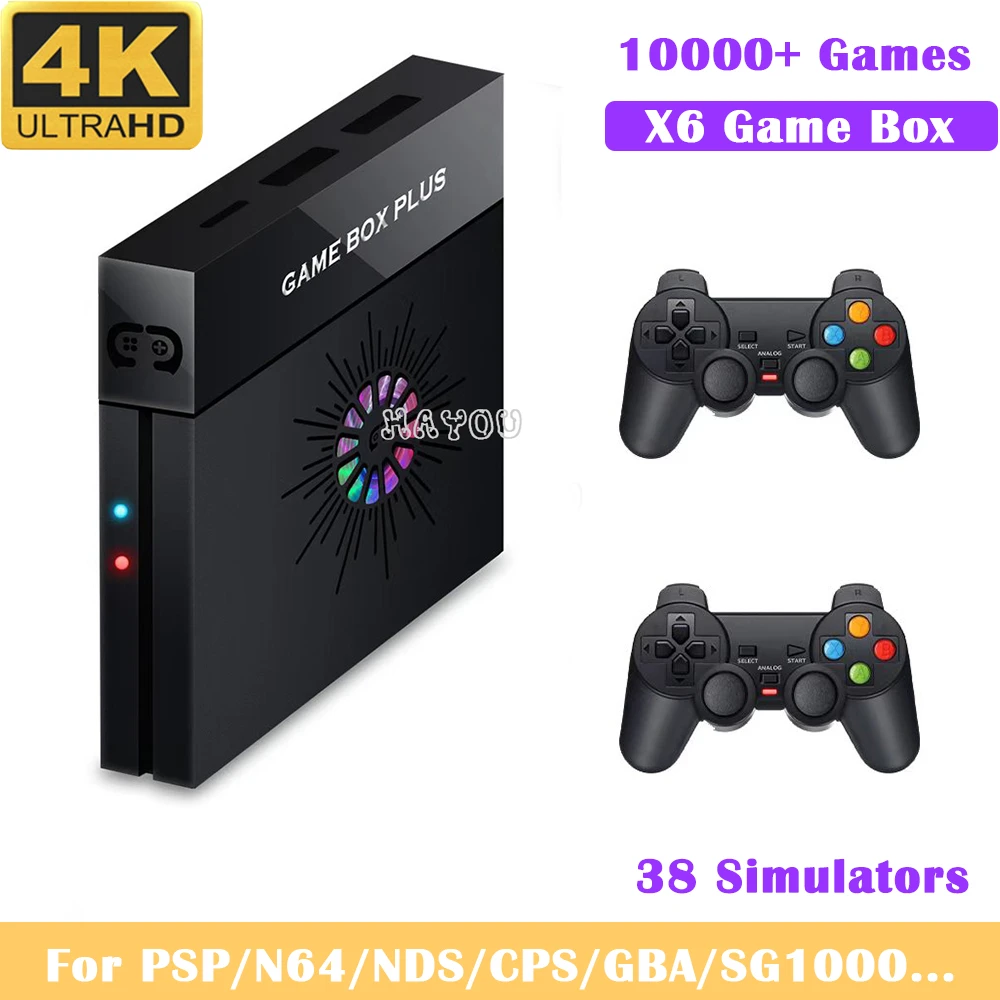 Video Game Consoles 4K HD TV Game Box 10000+ Games 128GB for PS1/PSP/N64/ Retro X6 Gaming Console 2.4G Dual Wireless Controllers