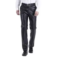 Spring Autumn Men Pants with Pockets Solid Color Faux Leather Pant High Waist Zipper Closure Elastic Fashion Men Trousers 1