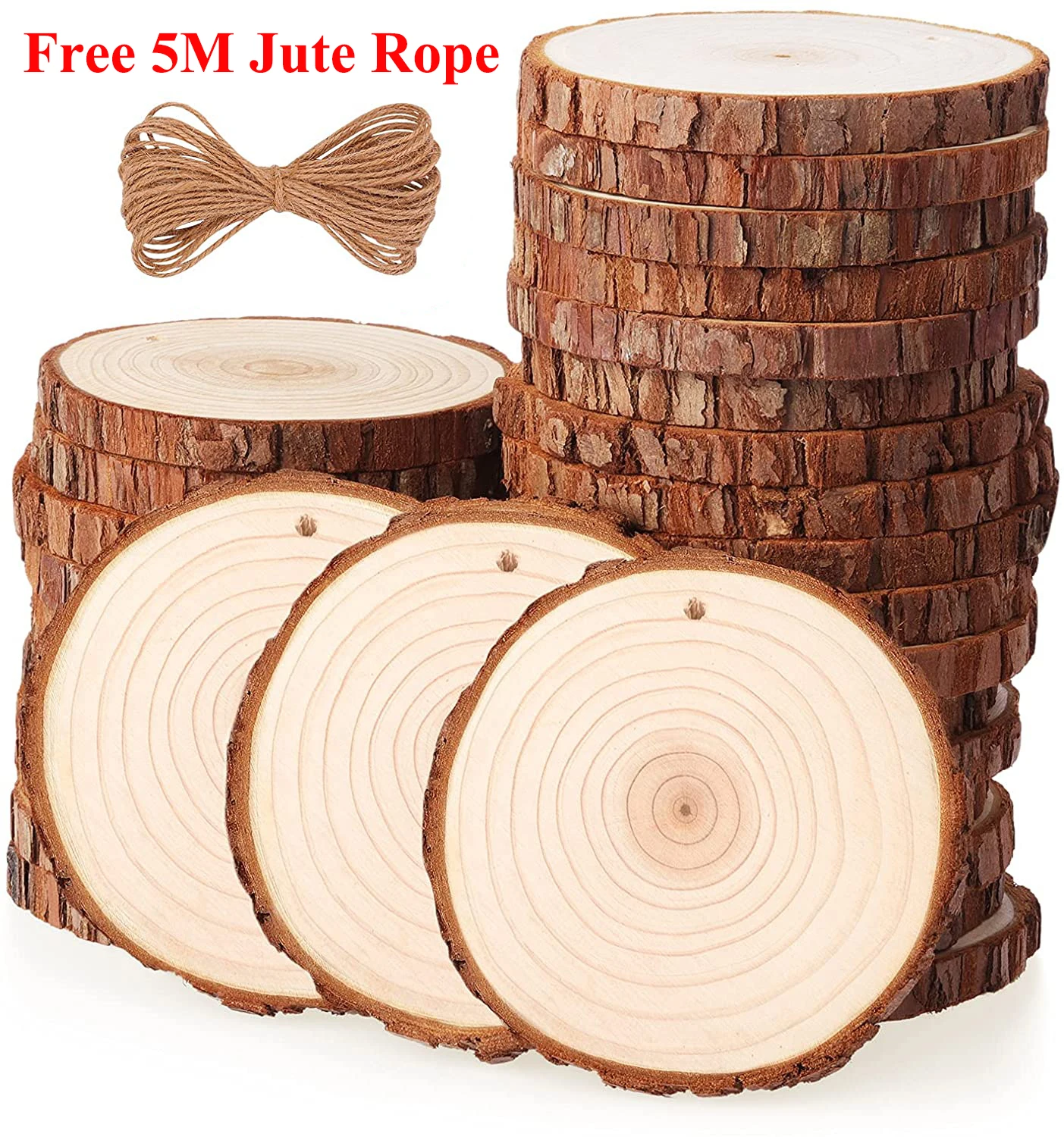 

Natural Wood Slices 20 Pcs 9-10 cm Craft Wood Kit Unfinished Predrilled Wooden Slices for Art DIY Crafts Christmas