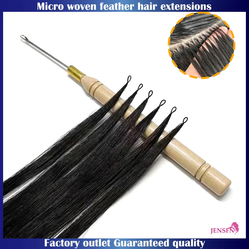 JENSFN-Micro penas extensões de cabelo, cabelo humano real, reto, mão tricô, salão de abastecimento, 16 