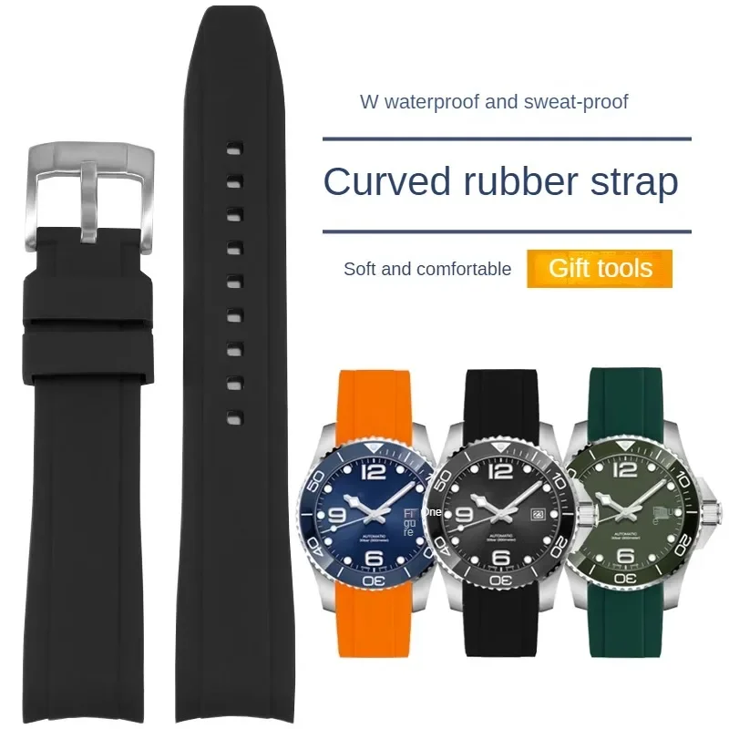 Versatile Waterproof Silicone Watch Strap with Curved Interface, Available in Multiple Sizes