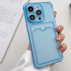 Crystal Clear Silicone Wallet Case with Card Slot - Shockproof Bumper Cover for Leather (Blue)