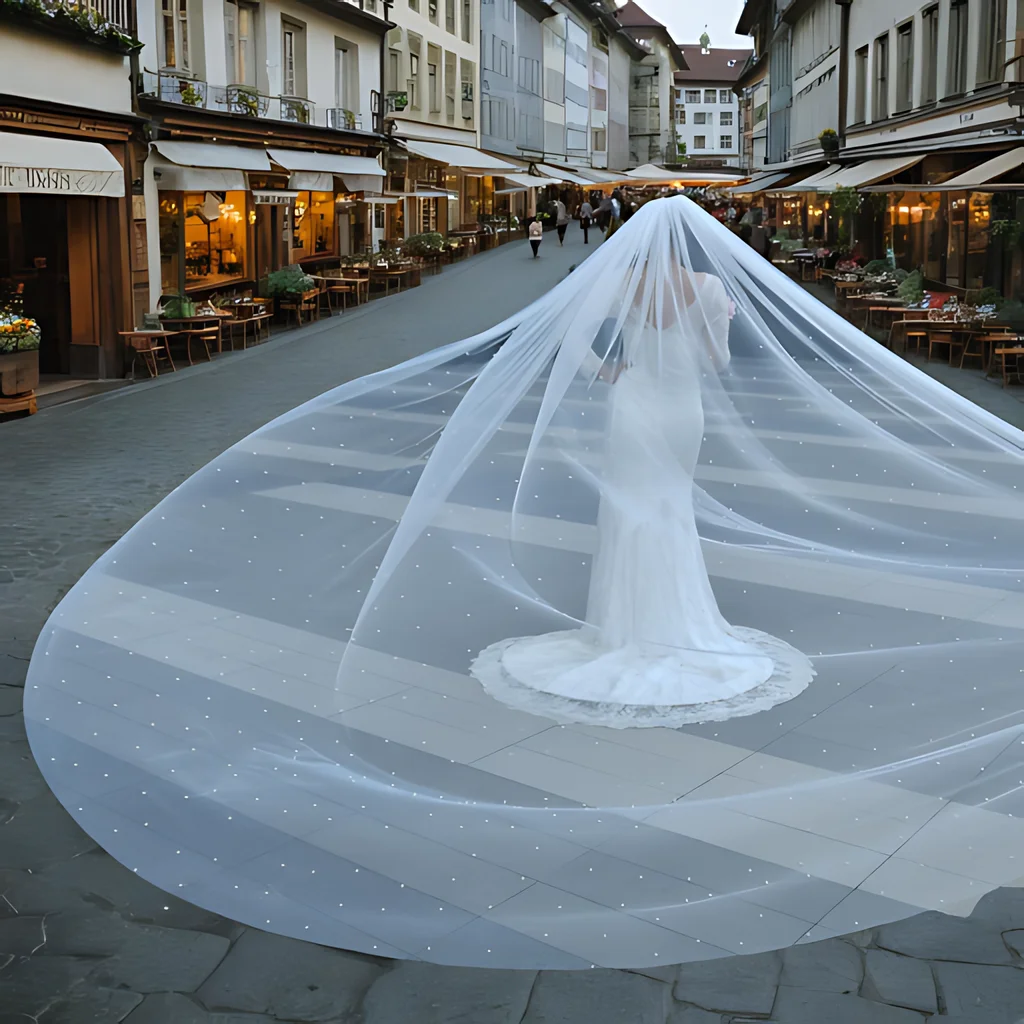 3M Long Cathedral Wedding Veils Beaded Bridal Church Veils Splendour Pearls Nail Pretty Wedding Accessories 1 Tier Soft VEU V09