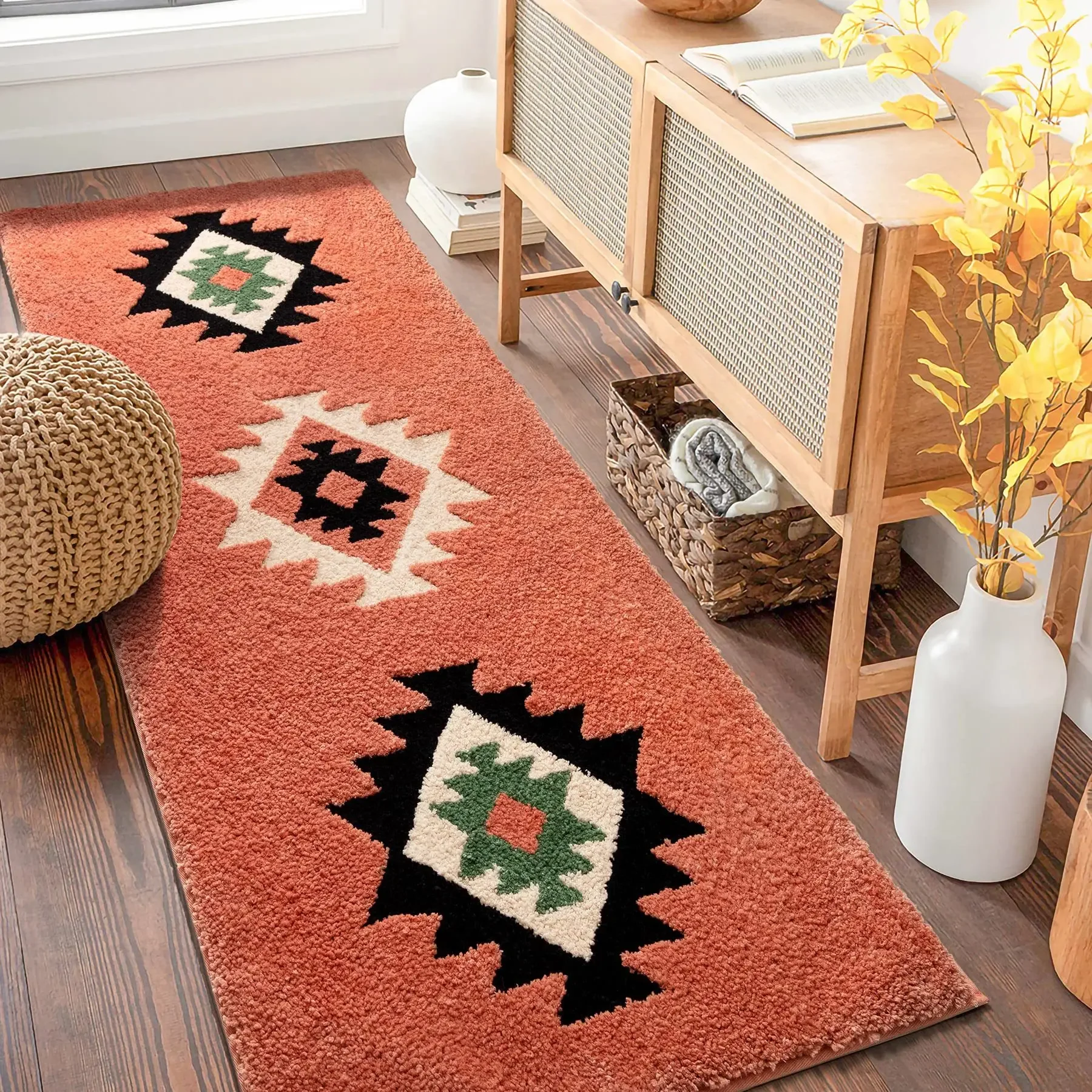 INKAROBOX Boho Teppich 60x130cm - Baumwolle Läufer Für Bad & Küche