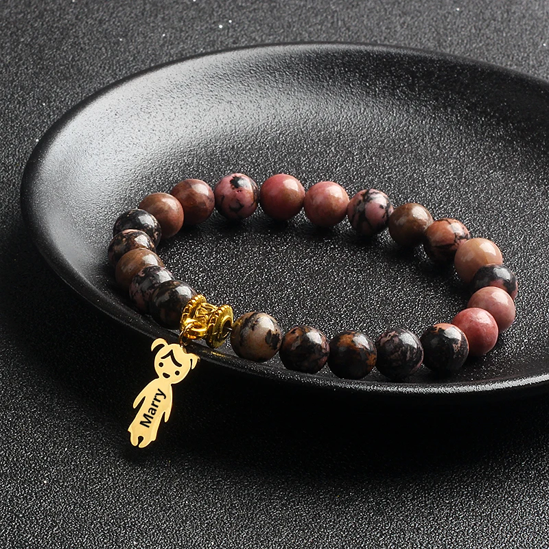 

Personalize Custom Name Bracelets Women Stainless Steel Girl Charm Bracelets Nature Stone Amethyst Quartz Beaded Jewelry Pulsera
