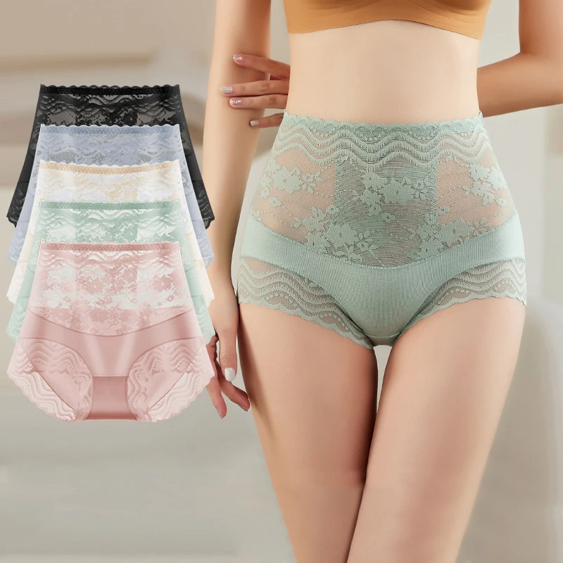 

High Waist Cotton Sexy Lace Shapewear Abdomen Hips Calcinha Lingerie Briefs Seamless Underwear Elasticity Breathable Panties