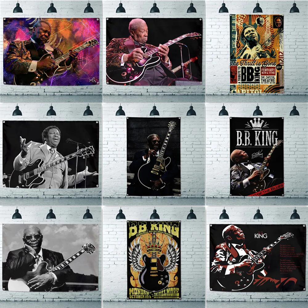 

B.B.King Blues Guitar Master Wall Art Tapestry Home Decor Banner Flag With four Metal Buckles Rock Music Poster Hanging Painting