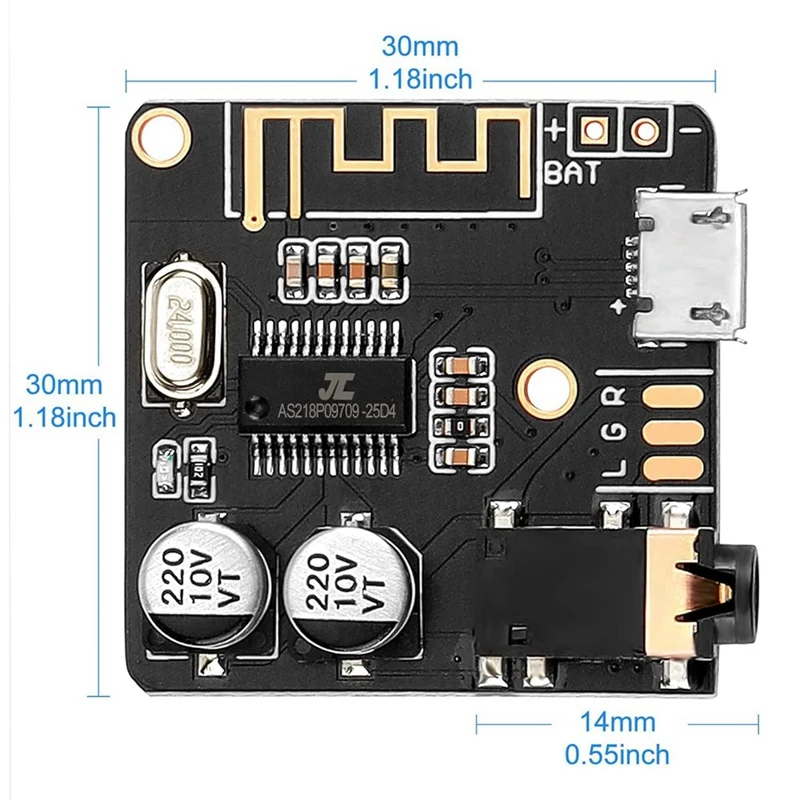 5Pcs Bluetooth Audio Receiver Board BT 5.0 Stereo Audio Amplifier 3.7-5V DIY Car Speaker Amplifier