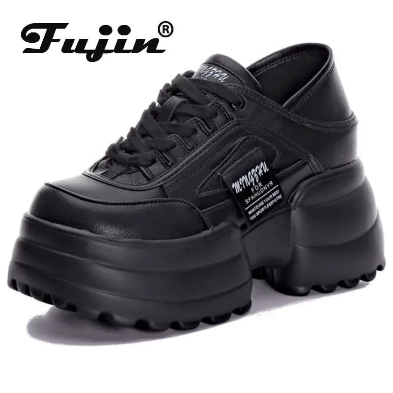 

Fujin 10cm New Round Toe Genuine Leather Shoes Women Aurumn Spring Summer Moccasins Designer Chunky Sneaker Platform Wedge Boots