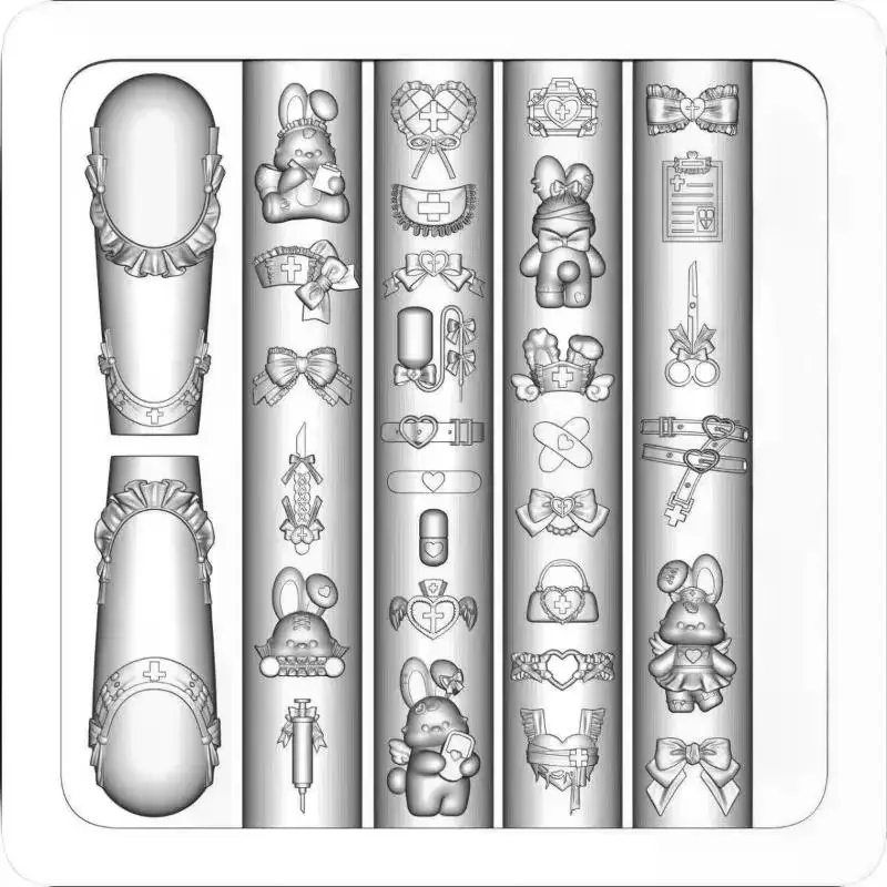 Cartoon Cute Lace Bow Rabbit Silicone Nail Molds Transparent Carving Nail Template Manicure Design Tool DIY Nail Art Decoration
